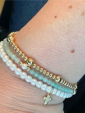 Blessed Mess By bhart Pearl & gold beaded Bracelets-waterproof for everyday wear